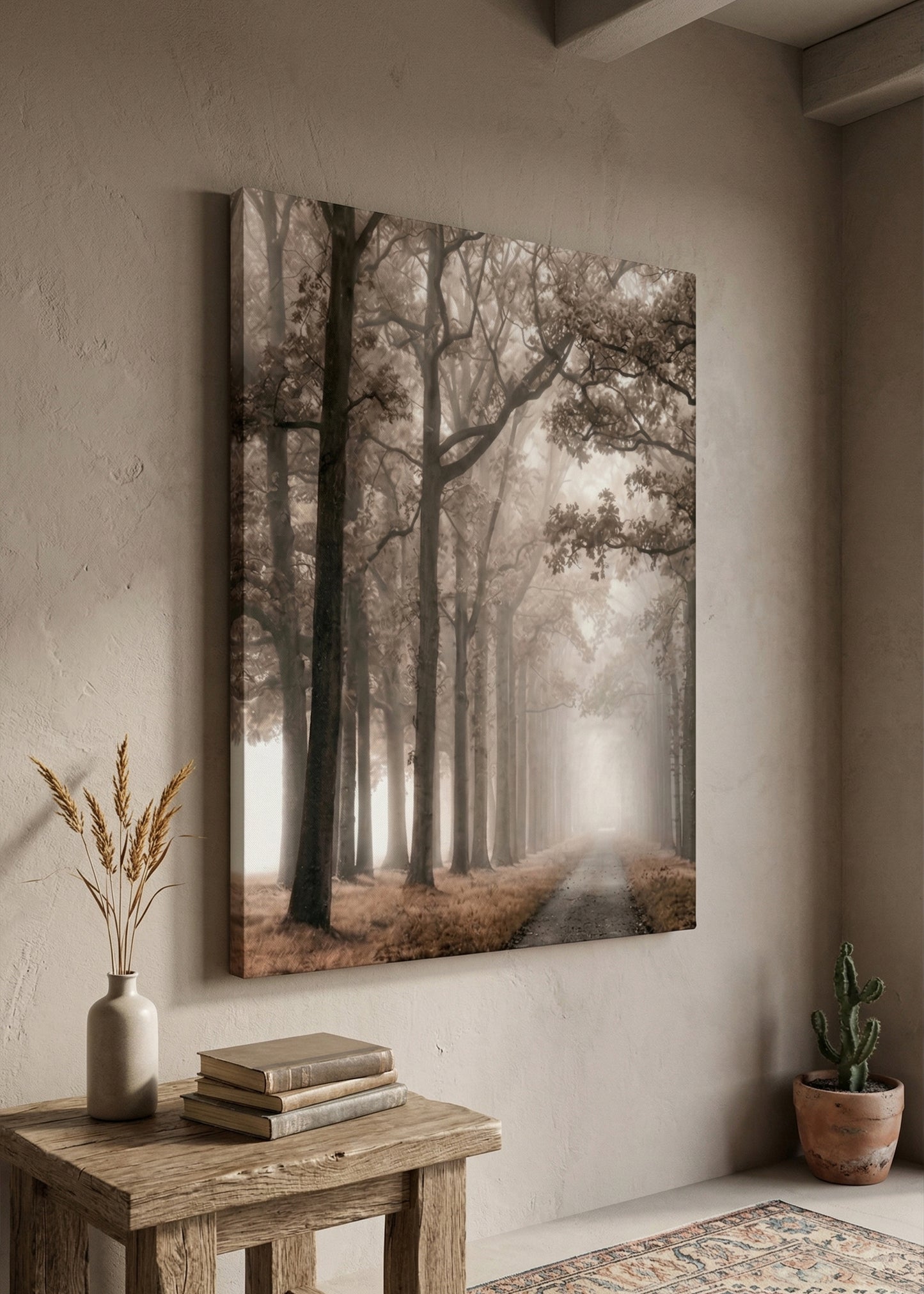 Foggy Forest Path Canvas Wall Art - Misty Woodland Matte Stretched Print