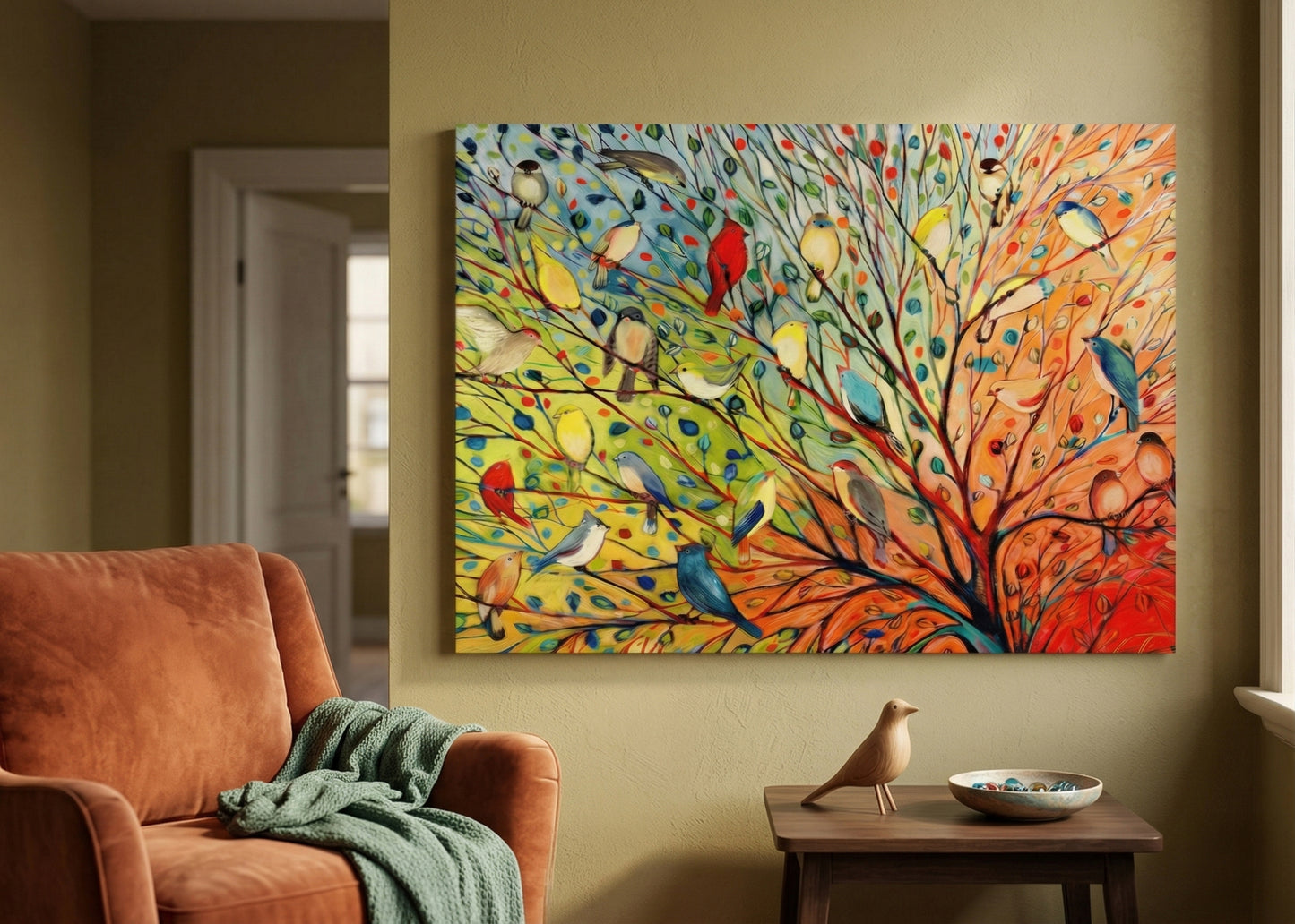 Colorful Bird Tree Matte Canvas Wall Art – Stretched 1.25"