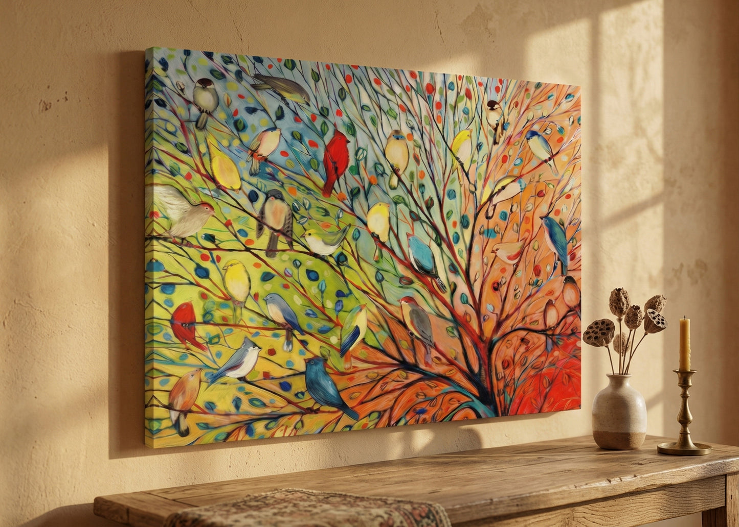 Colorful Bird Tree Matte Canvas Wall Art – Stretched 1.25"