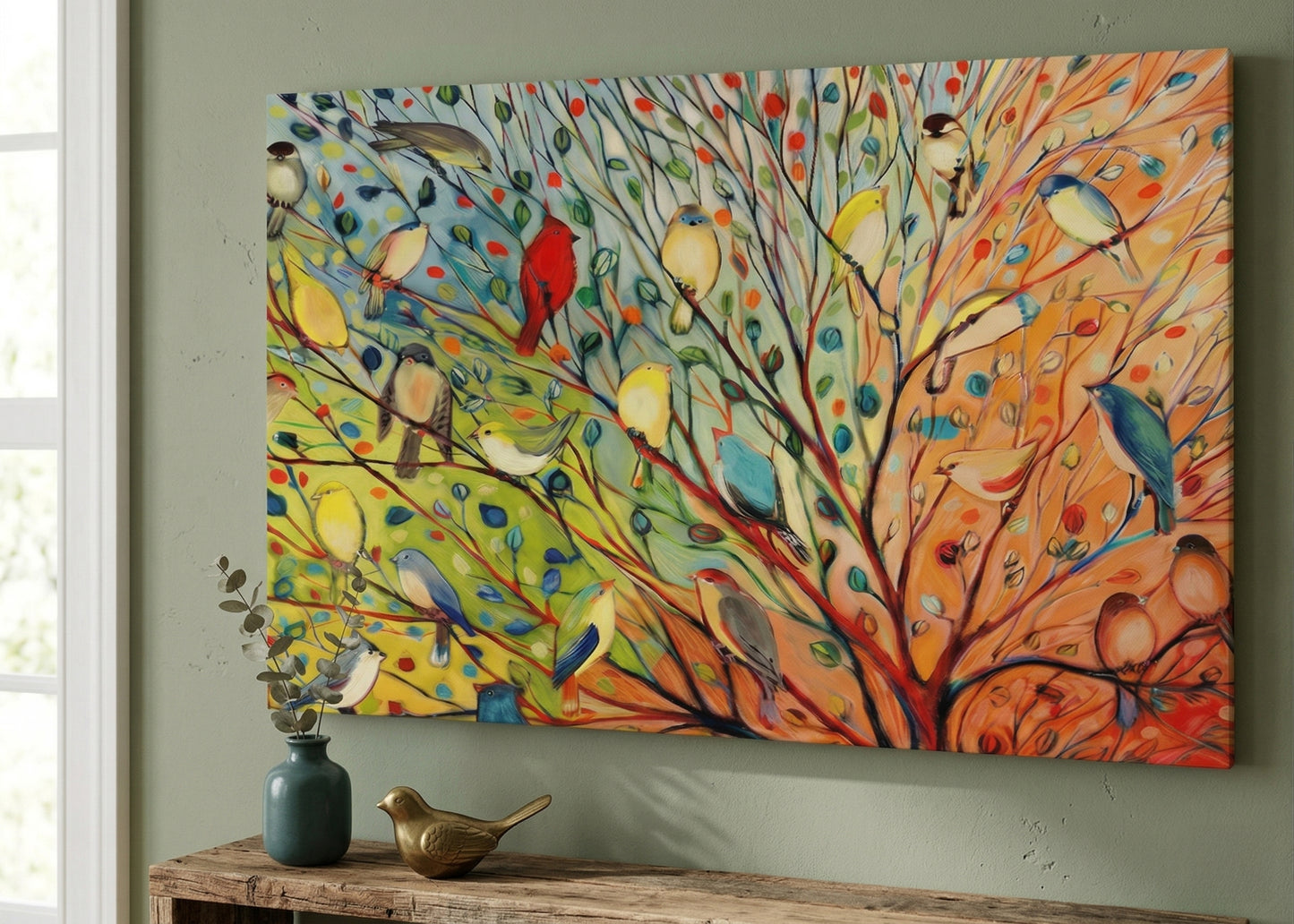 Colorful Bird Tree Matte Canvas Wall Art – Stretched 1.25"