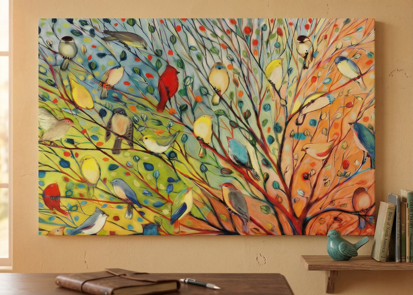 Colorful Bird Tree Matte Canvas Wall Art – Stretched 1.25"