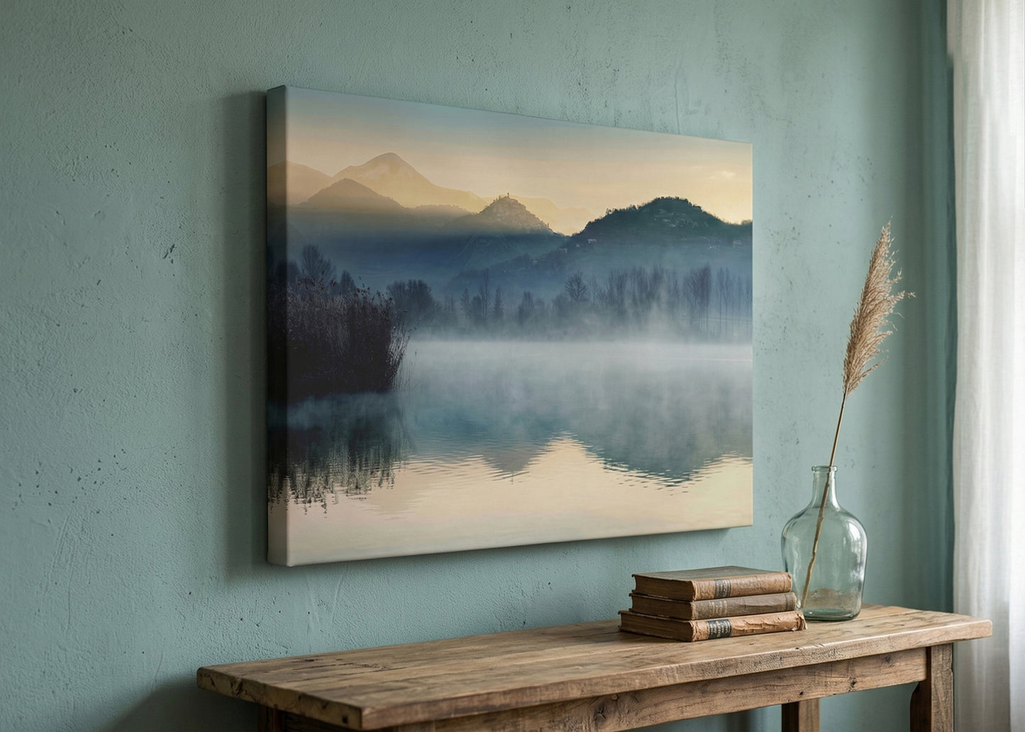 Misty Mountain Lake Canvas Print - Serene Landscape Wall Art