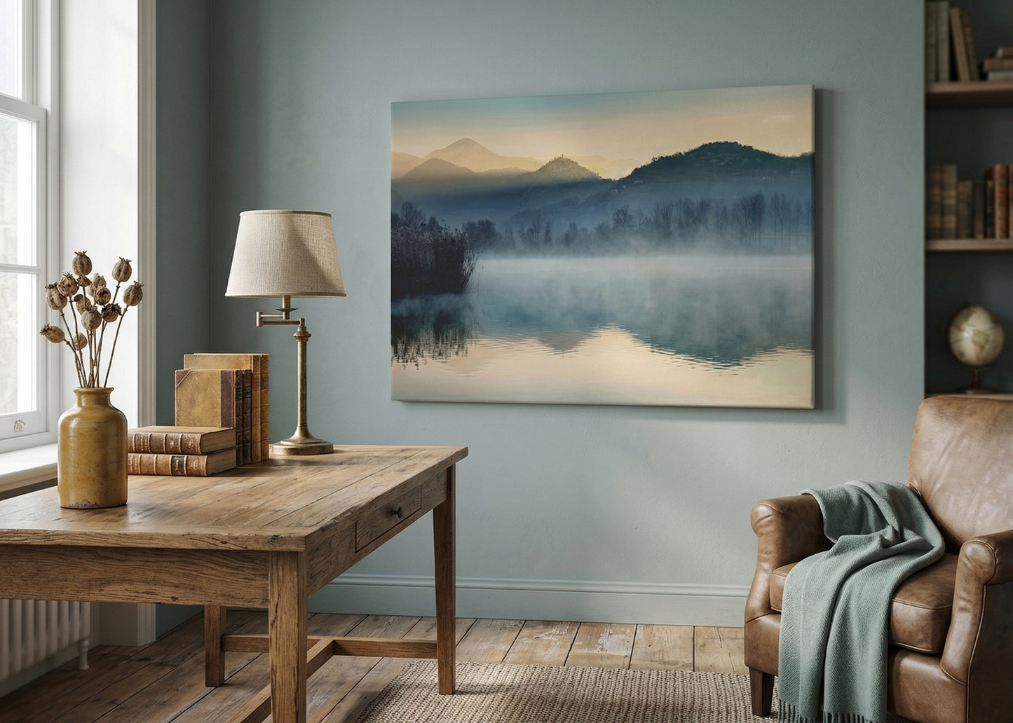 Misty Mountain Lake Canvas Print - Serene Landscape Wall Art