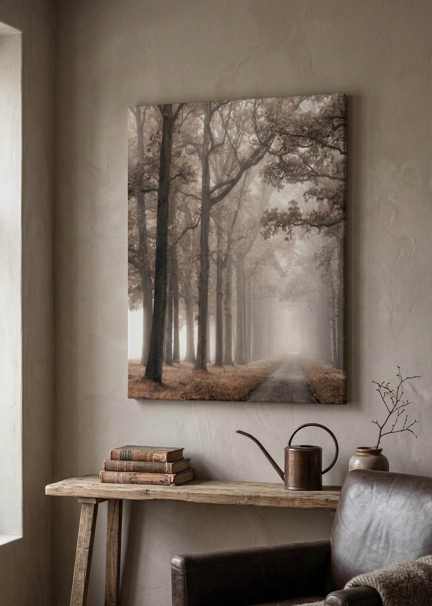 Foggy Forest Path Canvas Wall Art - Misty Woodland Matte Stretched Print
