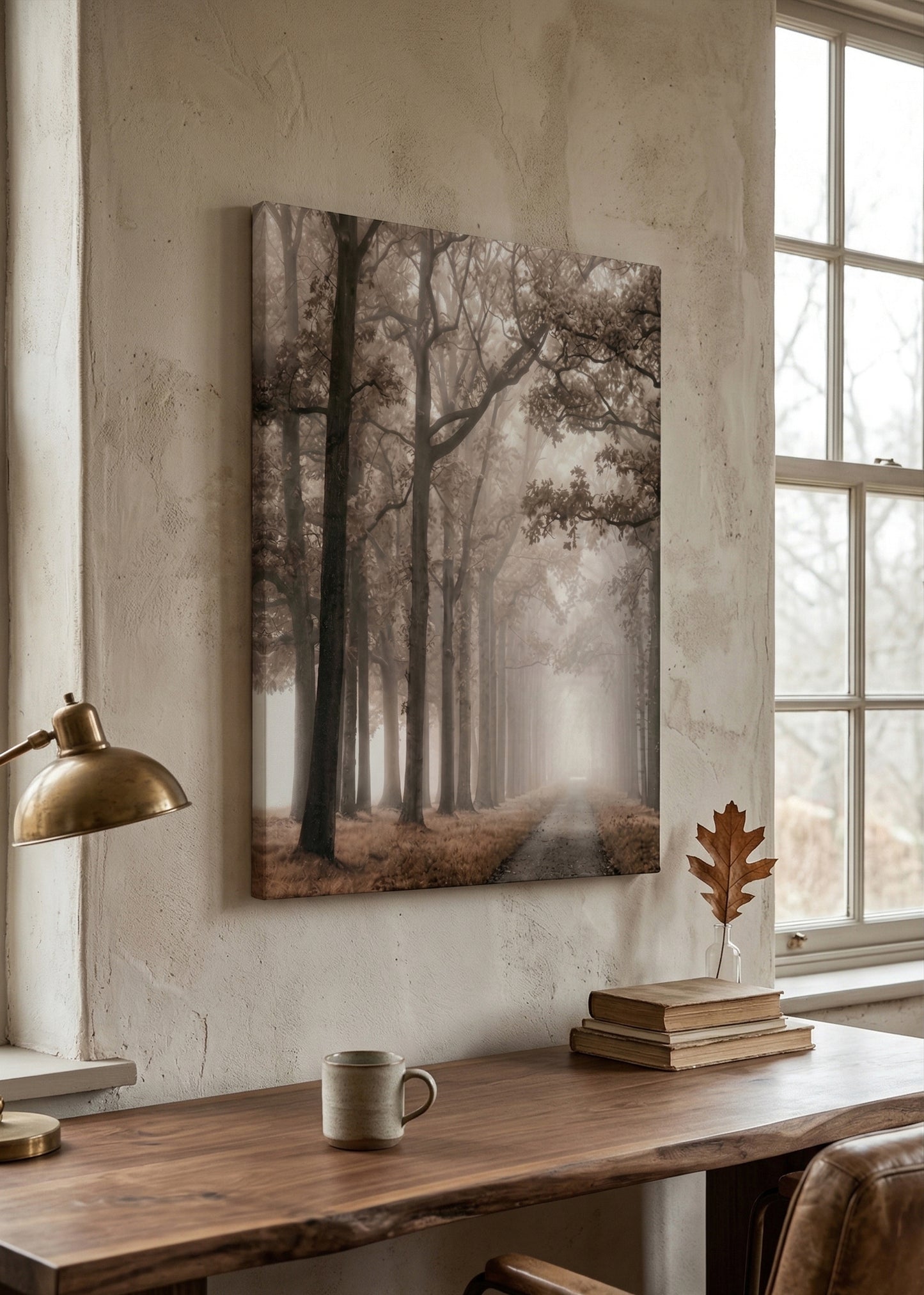 Foggy Forest Path Canvas Wall Art - Misty Woodland Matte Stretched Print