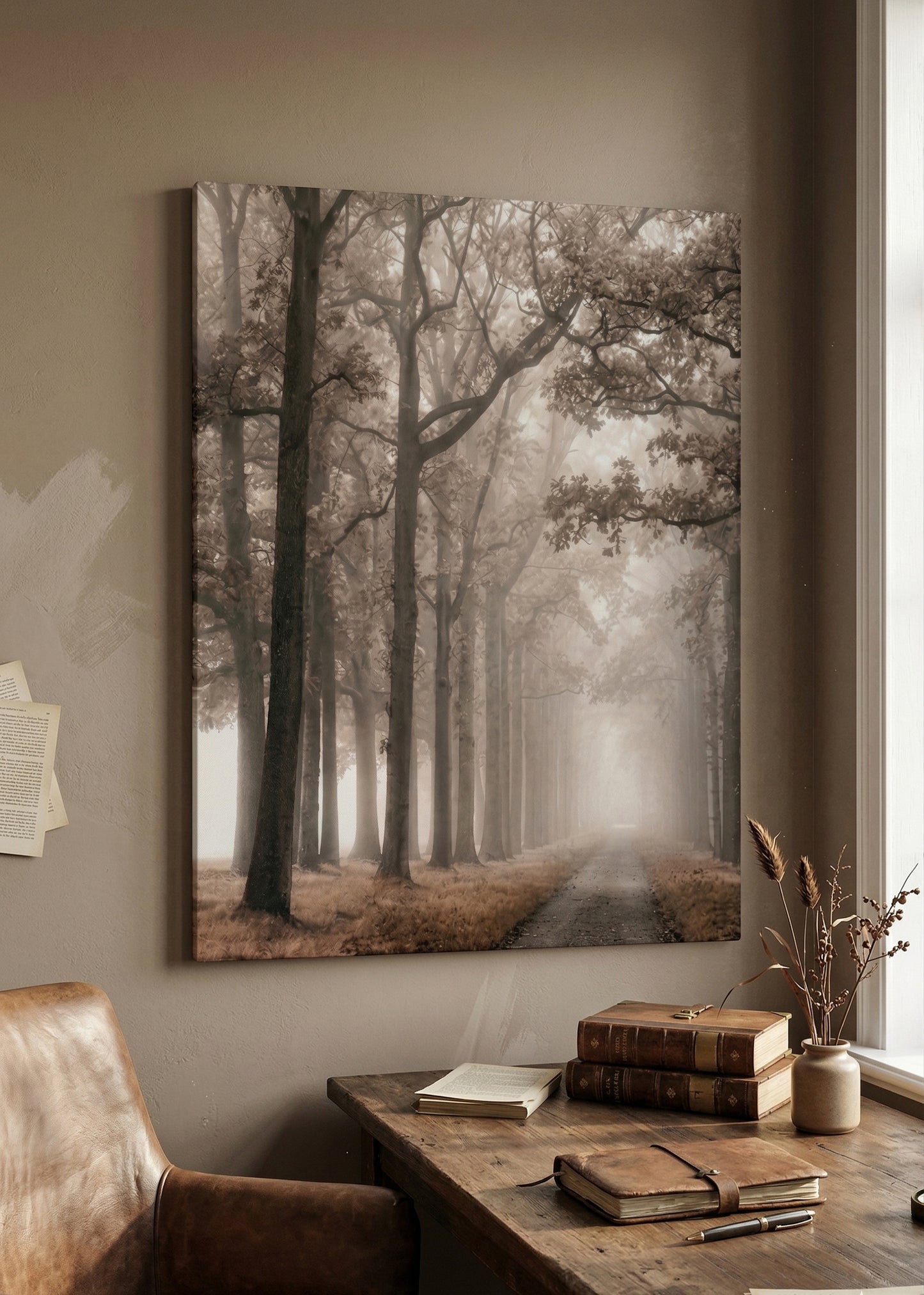 Foggy Forest Path Canvas Wall Art - Misty Woodland Matte Stretched Print